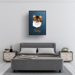 Rustic Blue Custom Mid Century Retro Cat Portrait - Framed & Un-framed Pet illustration print from photo 12 retro pet portraits cat rustic blue print bedroom