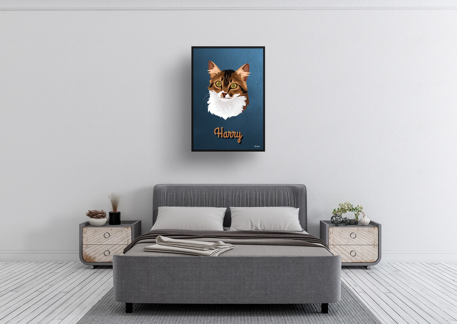 Rustic Blue Custom Mid Century Retro Cat Portrait - Framed & Un-framed Pet illustration print from photo 4 Rustic Blue Custom Mid Century Retro Cat Portrait - Framed & Un-framed Pet illustration print from photo - Image 2