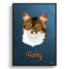 retro pet portraits cat rustic blue print front view white