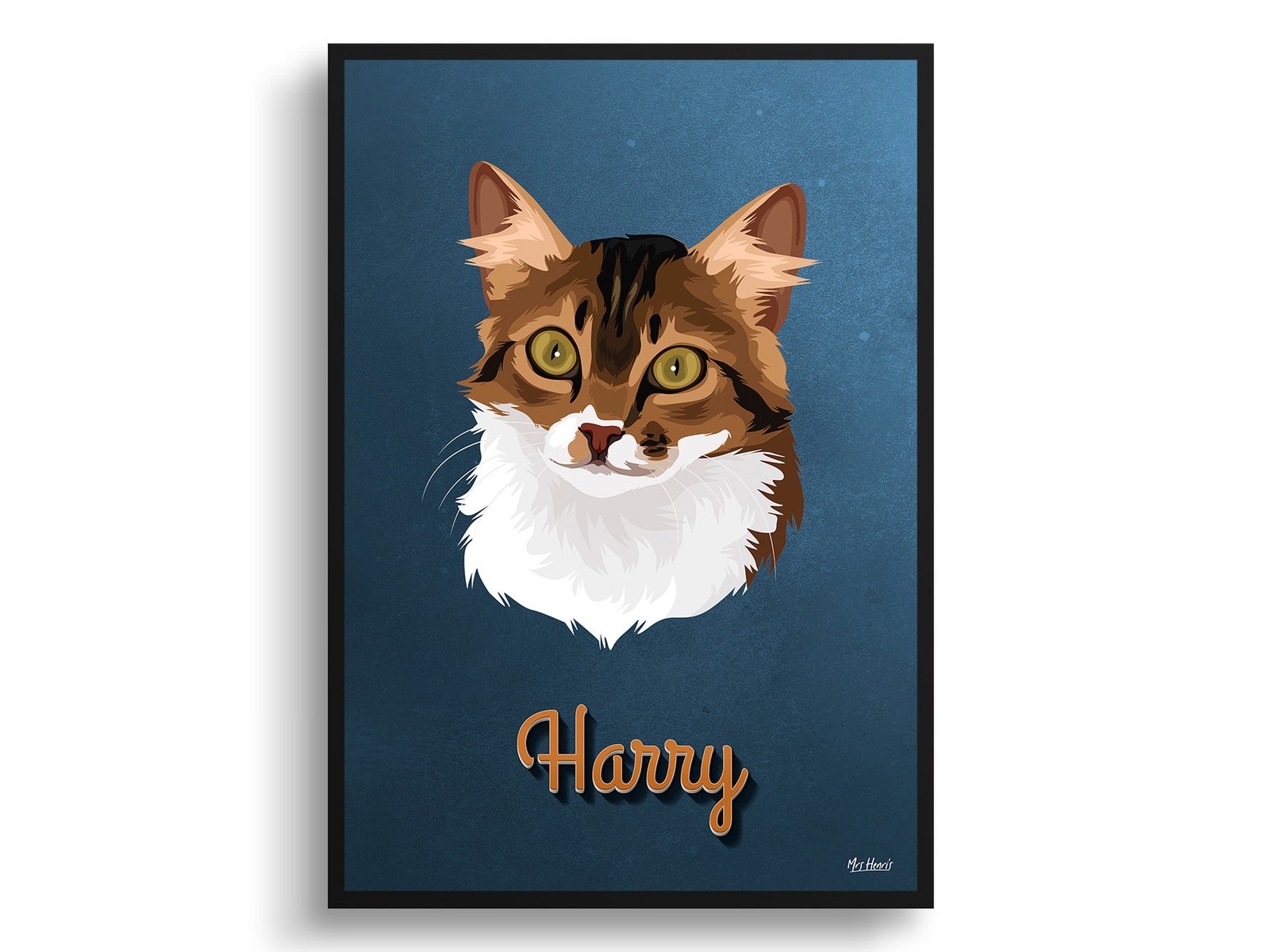 Rustic Blue Custom Mid Century Retro Cat Portrait - Framed & Un-framed Pet illustration print from photo 3 Rustic Blue Custom Mid Century Retro Cat Portrait - Framed & Un-framed Pet illustration print from photo