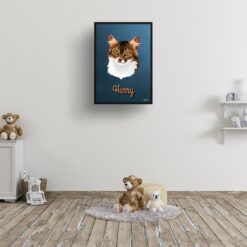 Rustic Blue Custom Mid Century Retro Cat Portrait - Framed & Un-framed Pet illustration print from photo 15 retro pet portraits cat rustic blue print kids room