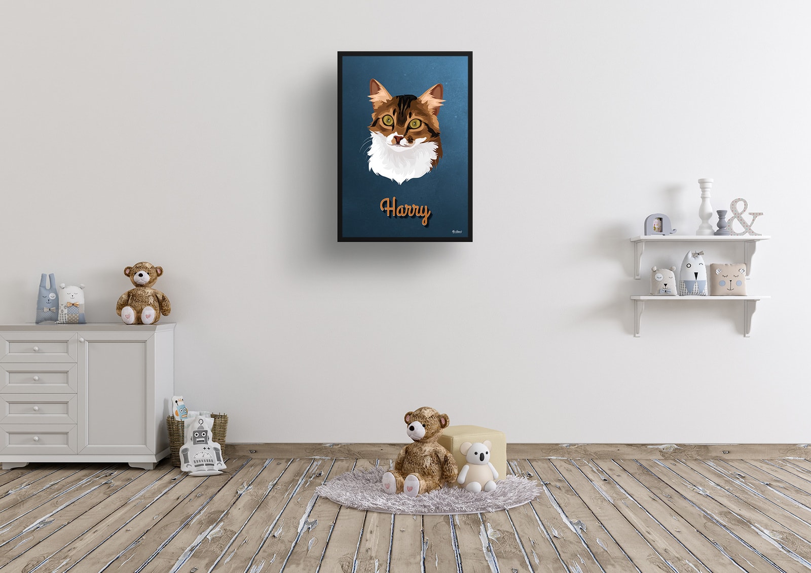 Rustic Blue Custom Mid Century Retro Cat Portrait - Framed & Un-framed Pet illustration print from photo 7 Rustic Blue Custom Mid Century Retro Cat Portrait - Framed & Un-framed Pet illustration print from photo - Image 5