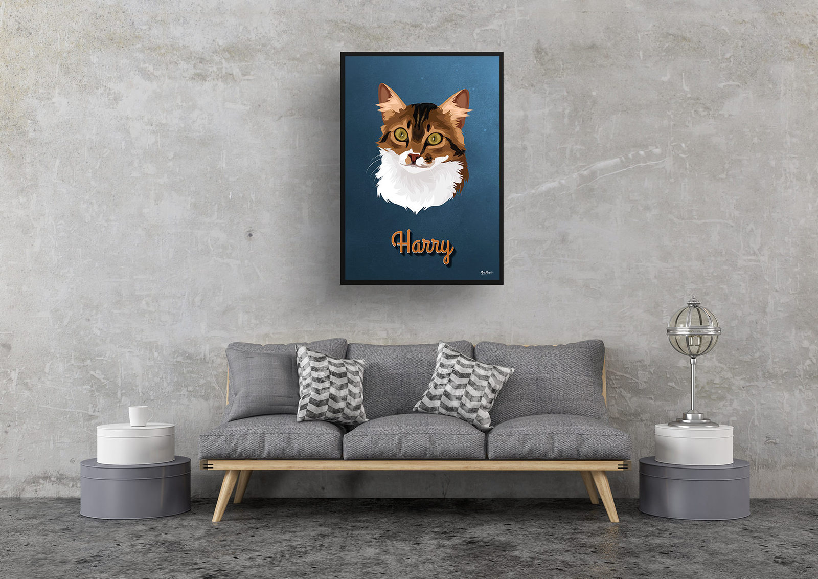 Rustic Blue Custom Mid Century Retro Cat Portrait - Framed & Un-framed Pet illustration print from photo 8 Rustic Blue Custom Mid Century Retro Cat Portrait - Framed & Un-framed Pet illustration print from photo - Image 6