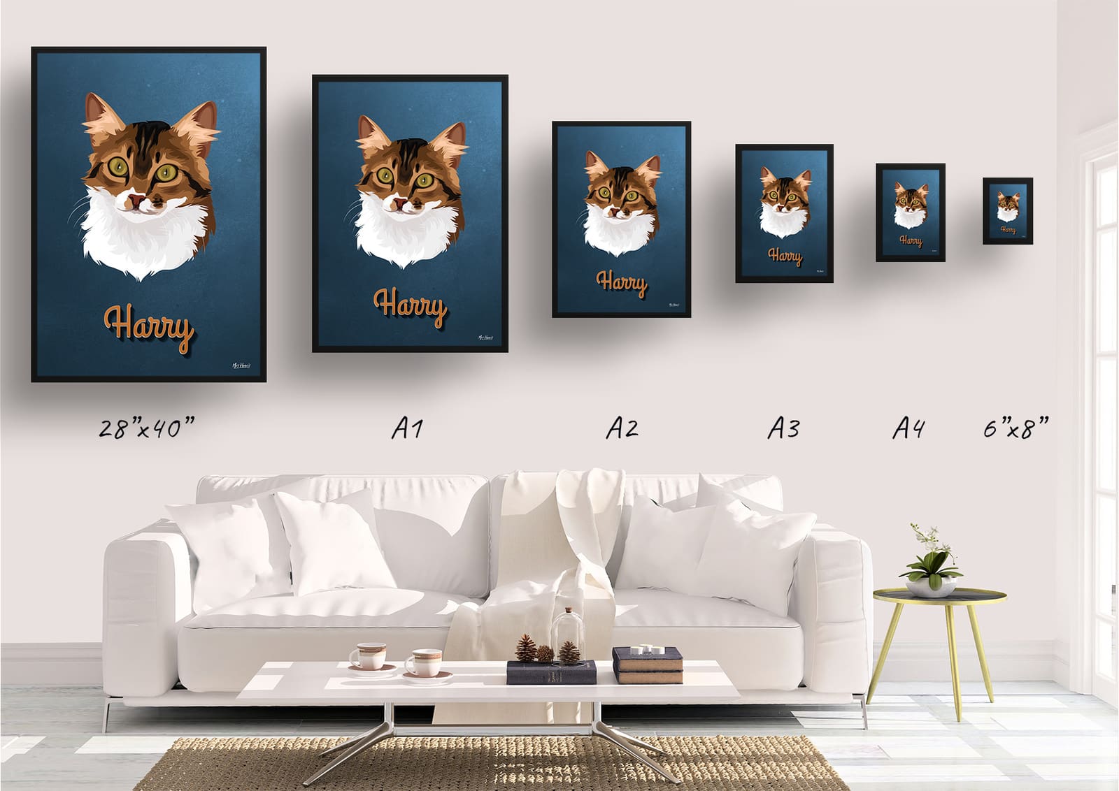 Rustic Blue Custom Mid Century Retro Cat Portrait - Framed & Un-framed Pet illustration print from photo 10 Rustic Blue Custom Mid Century Retro Cat Portrait - Framed & Un-framed Pet illustration print from photo - Image 8