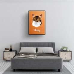 Sand And Stone Custom Mid Century Retro Cat Portrait - Framed & Un-framed Pet illustration print from photo 13 retro pet portraits cat sand and stone print bedroom
