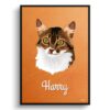 Sand And Stone Custom Mid Century Retro Cat Portrait - Framed & Un-framed Pet illustration print from photo 1 retro pet portraits cat sand and stone print front view white