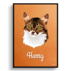 Sand And Stone Custom Mid Century Retro Cat Portrait -  Framed & Un-framed Pet illustration print from photo