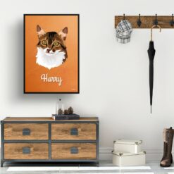 Sand And Stone Custom Mid Century Retro Cat Portrait - Framed & Un-framed Pet illustration print from photo 15 retro pet portraits cat sand and stone print hall