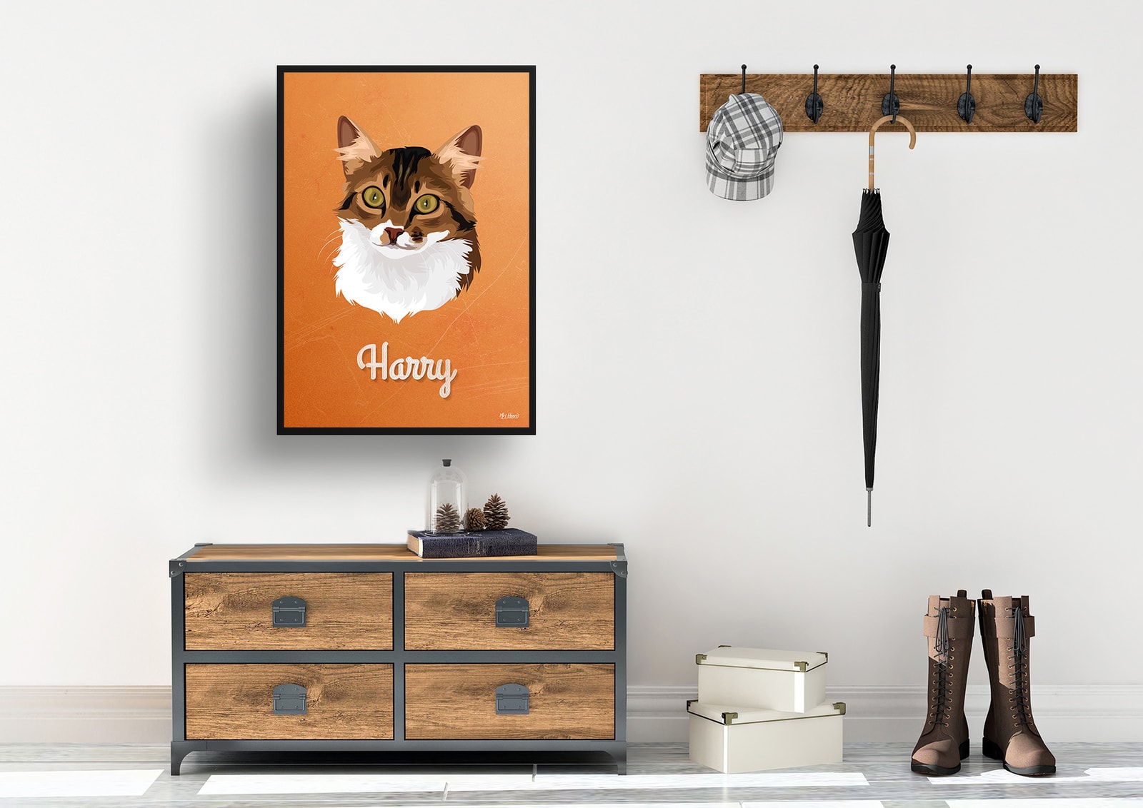 Sand And Stone Custom Mid Century Retro Cat Portrait - Framed & Un-framed Pet illustration print from photo 7 Sand And Stone Custom Mid Century Retro Cat Portrait - Framed & Un-framed Pet illustration print from photo - Image 5