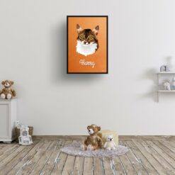 Sand And Stone Custom Mid Century Retro Cat Portrait - Framed & Un-framed Pet illustration print from photo 16 retro pet portraits cat sand and stone print kids room