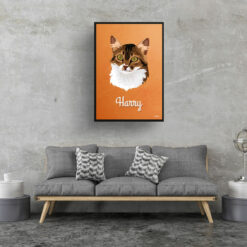 Sand And Stone Custom Mid Century Retro Cat Portrait - Framed & Un-framed Pet illustration print from photo 17 retro pet portraits cat sand and stone print living room