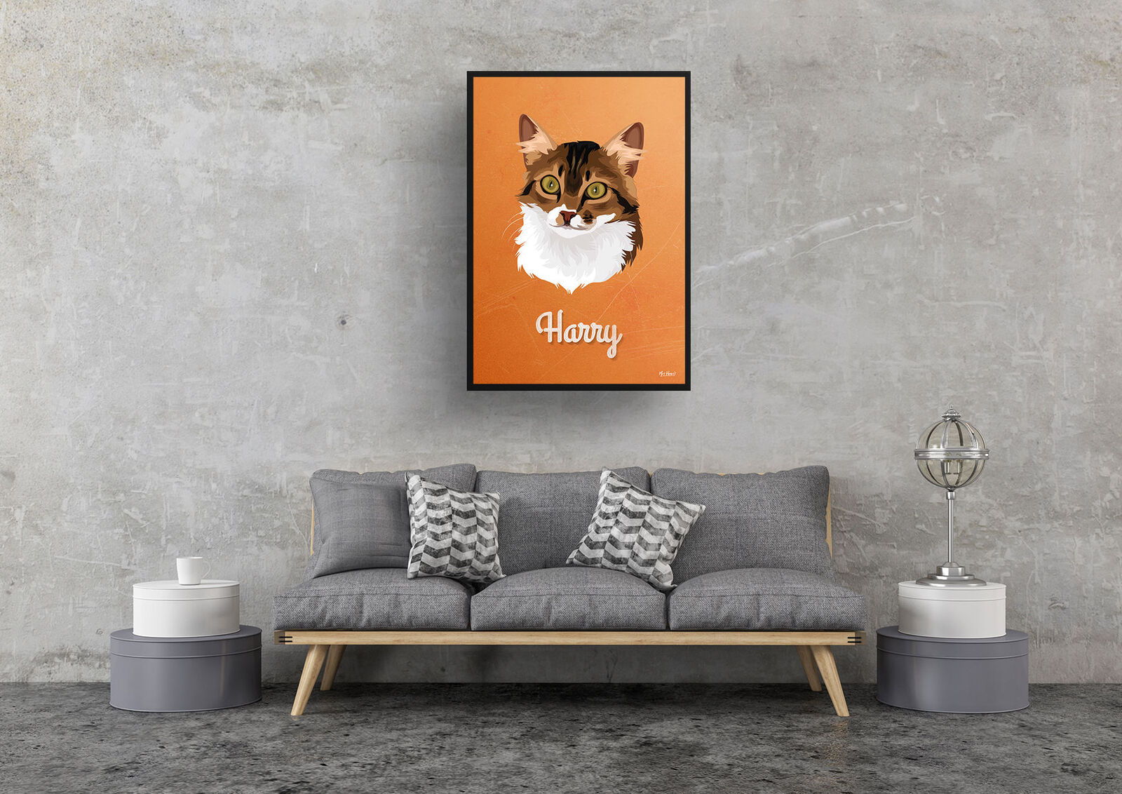 Sand And Stone Custom Mid Century Retro Cat Portrait - Framed & Un-framed Pet illustration print from photo 9 Sand And Stone Custom Mid Century Retro Cat Portrait - Framed & Un-framed Pet illustration print from photo - Image 7