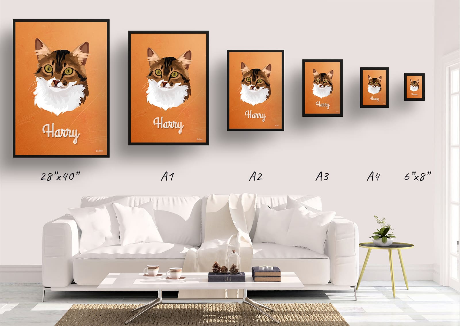 Sand And Stone Custom Mid Century Retro Cat Portrait - Framed & Un-framed Pet illustration print from photo 11 Sand And Stone Custom Mid Century Retro Cat Portrait - Framed & Un-framed Pet illustration print from photo - Image 9