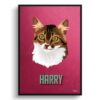 Vintage Teal Custom Mid Century Retro Cat Portrait - Framed & Un-framed Pet illustration print from photo 1 retro pet portraits cat vintage teal print front view white
