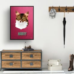 retro pet portraits cat vintage teal print hall