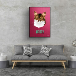 retro pet portraits cat vintage teal print living room