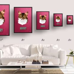 retro pet portraits cat vintage teal print size comparison