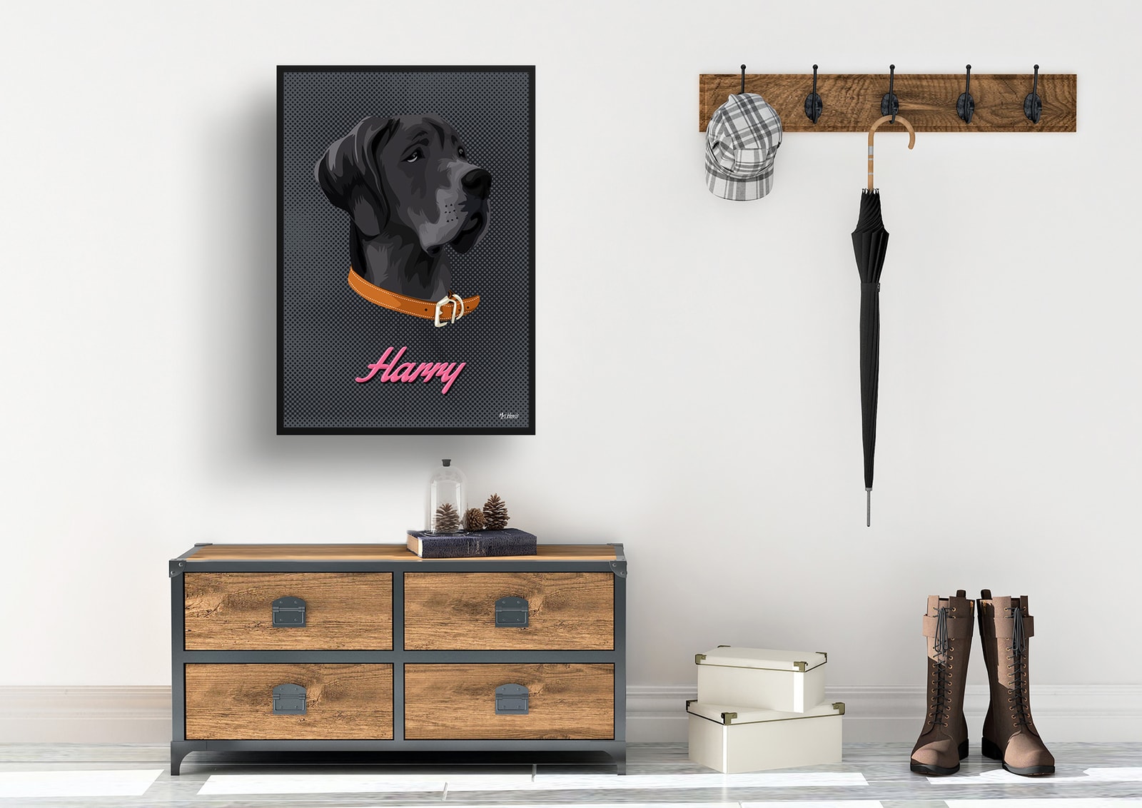 Bubblegum Custom Mid Century Retro Dog Portrait - Framed & Un-framed Pet illustration print from photo 6 Bubblegum Custom Mid Century Retro Dog Portrait - Framed & Un-framed Pet illustration print from photo - Image 5