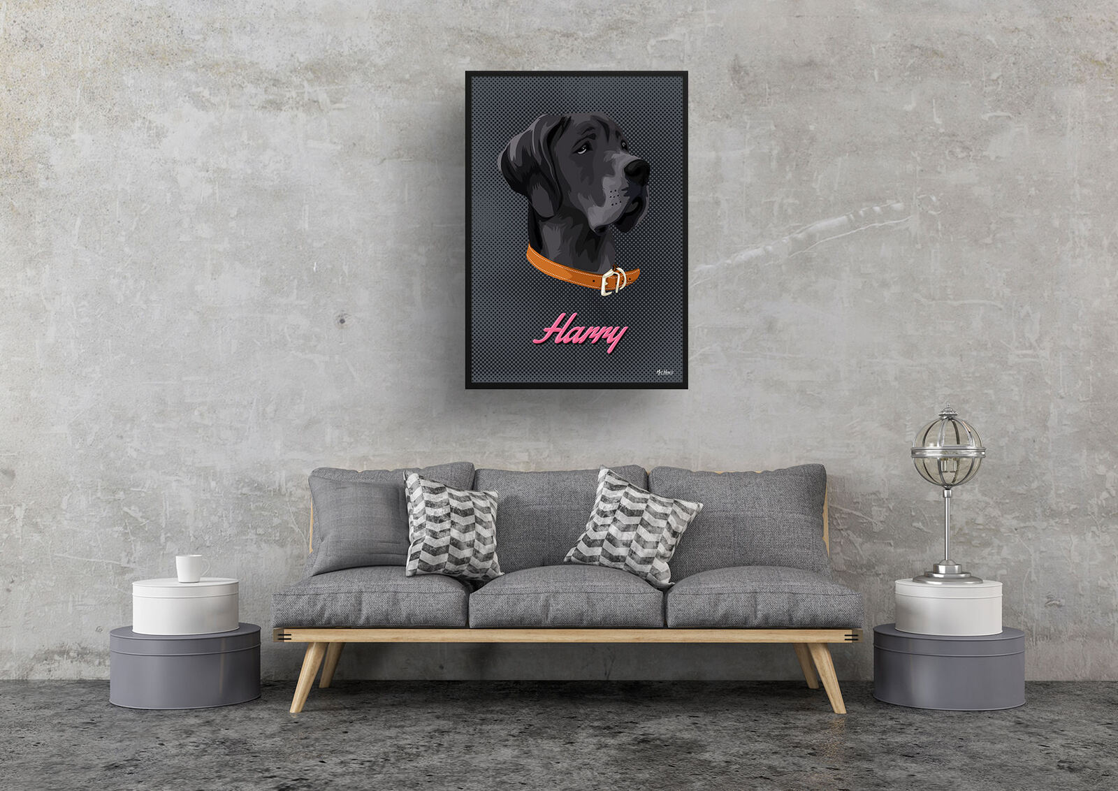 Bubblegum Custom Mid Century Retro Dog Portrait - Framed & Un-framed Pet illustration print from photo 8 Bubblegum Custom Mid Century Retro Dog Portrait - Framed & Un-framed Pet illustration print from photo - Image 7