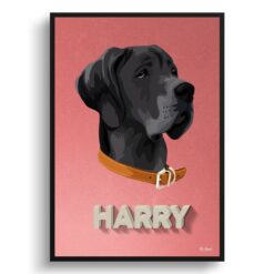 Decking Custom Mid Century Retro Dog Portrait -  Framed & Un-framed Pet illustration print from photo