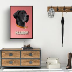 Decking Custom Mid Century Retro Dog Portrait - Framed & Un-framed Pet illustration print from photo 15 retro pet portraits dog decking print hall