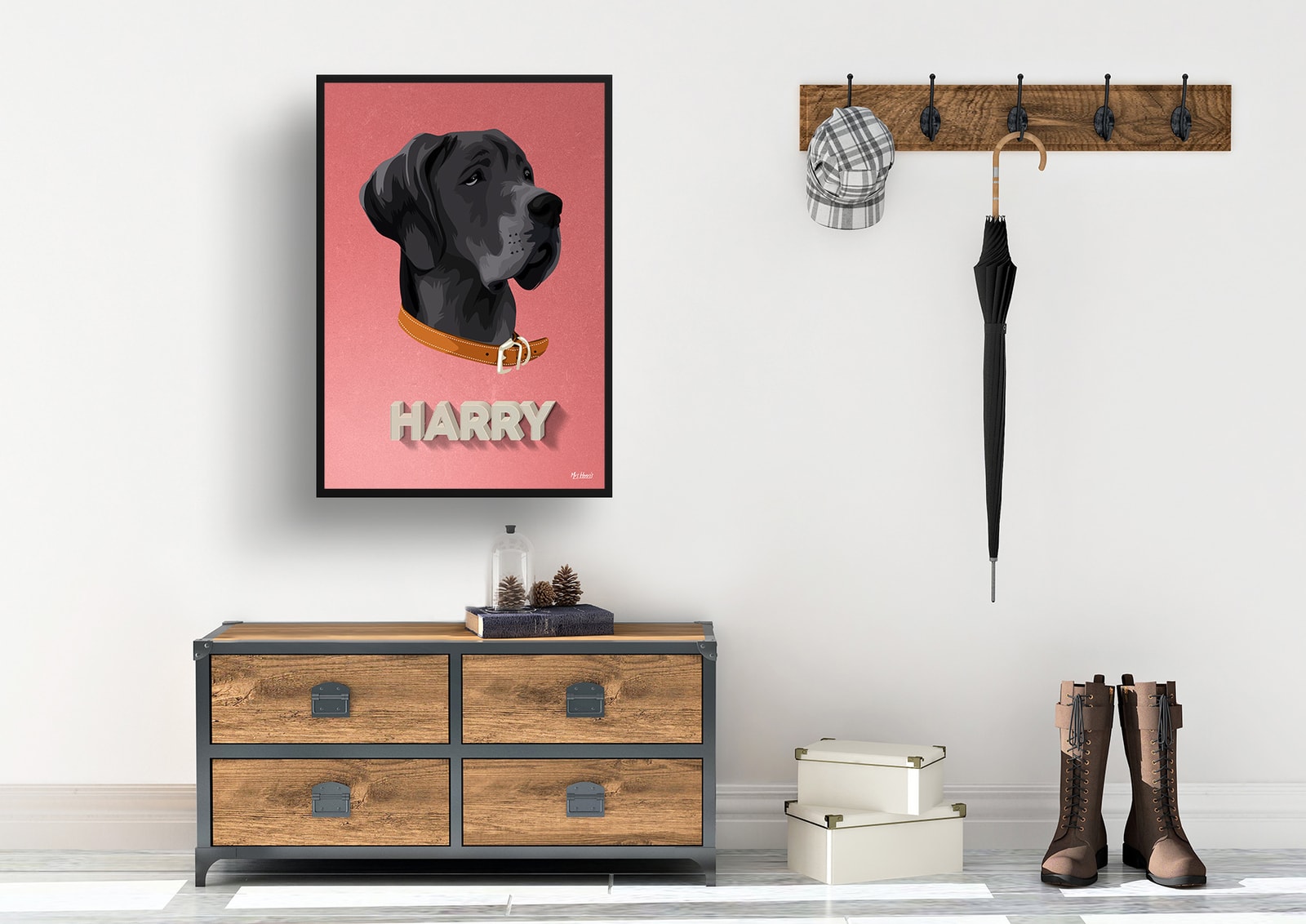 Decking Custom Mid Century Retro Dog Portrait - Framed & Un-framed Pet illustration print from photo 7 Decking Custom Mid Century Retro Dog Portrait - Framed & Un-framed Pet illustration print from photo - Image 5