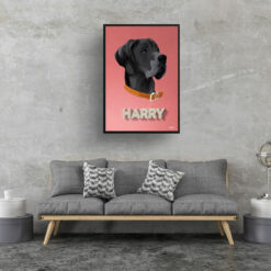 Decking Custom Mid Century Retro Dog Portrait - Framed & Un-framed Pet illustration print from photo 17 retro pet portraits dog decking print living room