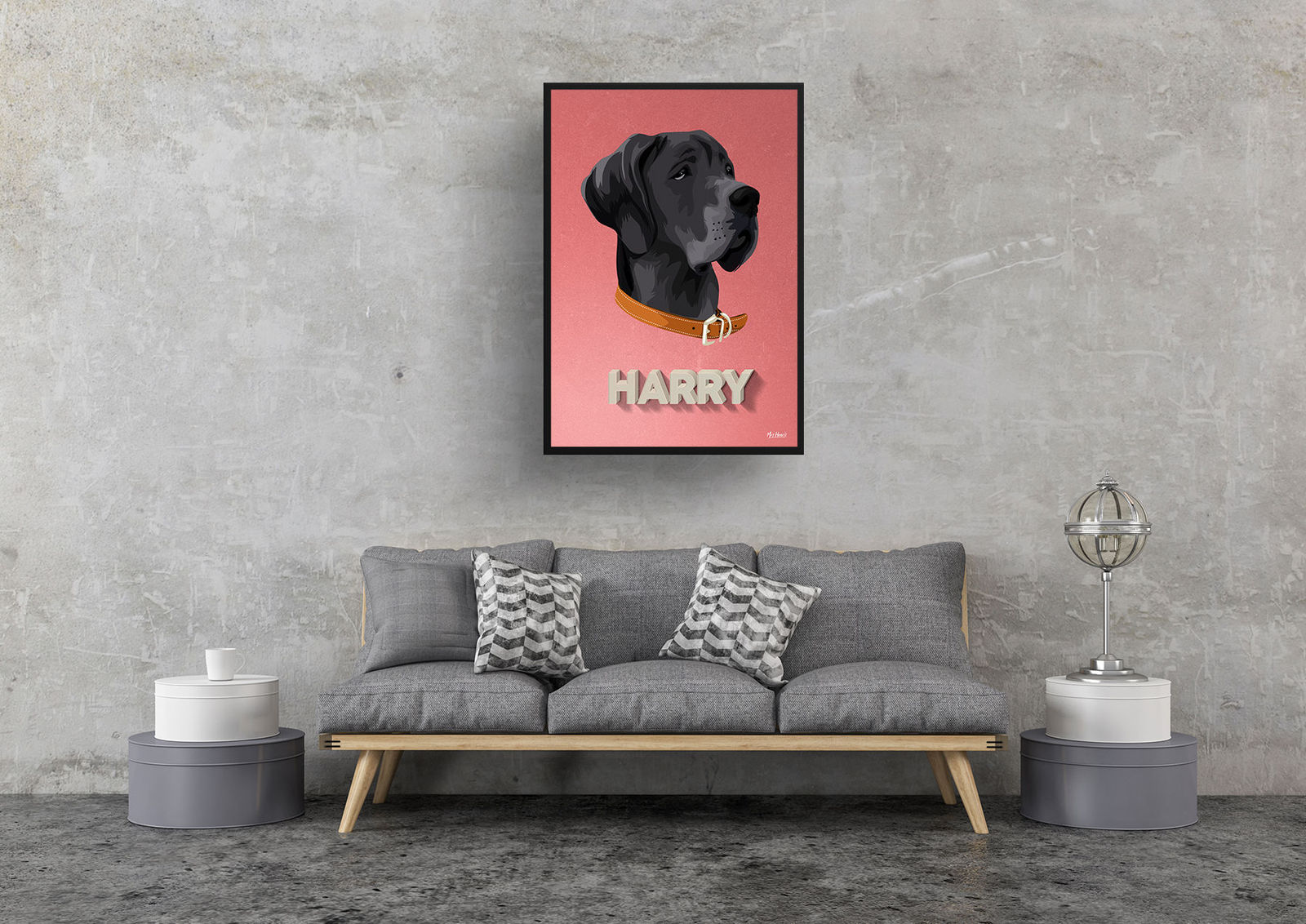 Decking Custom Mid Century Retro Dog Portrait - Framed & Un-framed Pet illustration print from photo 9 Decking Custom Mid Century Retro Dog Portrait - Framed & Un-framed Pet illustration print from photo - Image 7