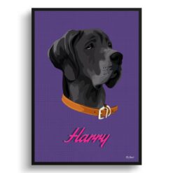 Deep Purple Custom Mid Century Retro Dog Portrait -  Framed & Un-framed Pet illustration print from photo