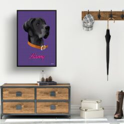 Deep Purple Custom Mid Century Retro Dog Portrait - Framed & Un-framed Pet illustration print from photo 15 retro pet portraits dog deep purple print hall
