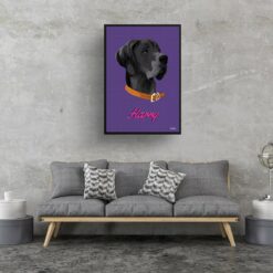 Deep Purple Custom Mid Century Retro Dog Portrait - Framed & Un-framed Pet illustration print from photo 17 retro pet portraits dog deep purple print living room