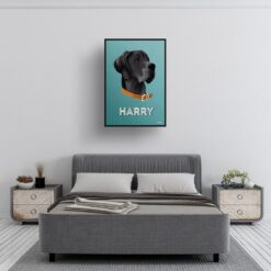 Mint Art Deco Custom Mid Century Retro Dog Portrait - Framed & Un-framed Pet illustration print from photo 13 retro pet portraits dog mint art deco print bedroom