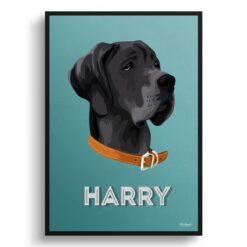 Mint Art Deco Custom Mid Century Retro Dog Portrait -  Framed & Un-framed Pet illustration print from photo