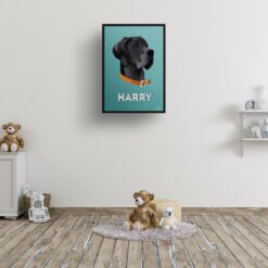 Mint Art Deco Custom Mid Century Retro Dog Portrait - Framed & Un-framed Pet illustration print from photo 16 retro pet portraits dog mint art deco print kids room