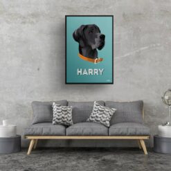 Mint Art Deco Custom Mid Century Retro Dog Portrait - Framed & Un-framed Pet illustration print from photo 17 retro pet portraits dog mint art deco print living room