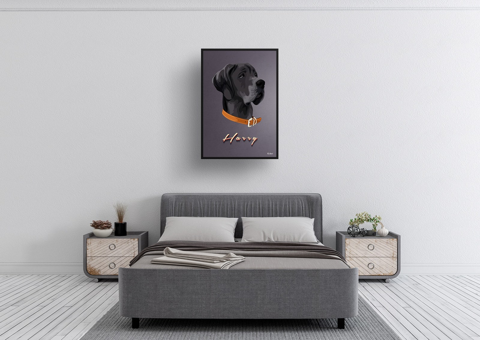 Night Script Custom Mid Century Retro Dog Portrait - Framed & Un-framed Pet illustration print from photo 5 Night Script Custom Mid Century Retro Dog Portrait - Framed & Un-framed Pet illustration print from photo - Image 3