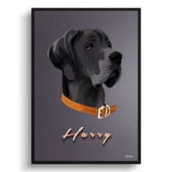 Night Script Custom Mid Century Retro Dog Portrait -  Framed & Un-framed Pet illustration print from photo