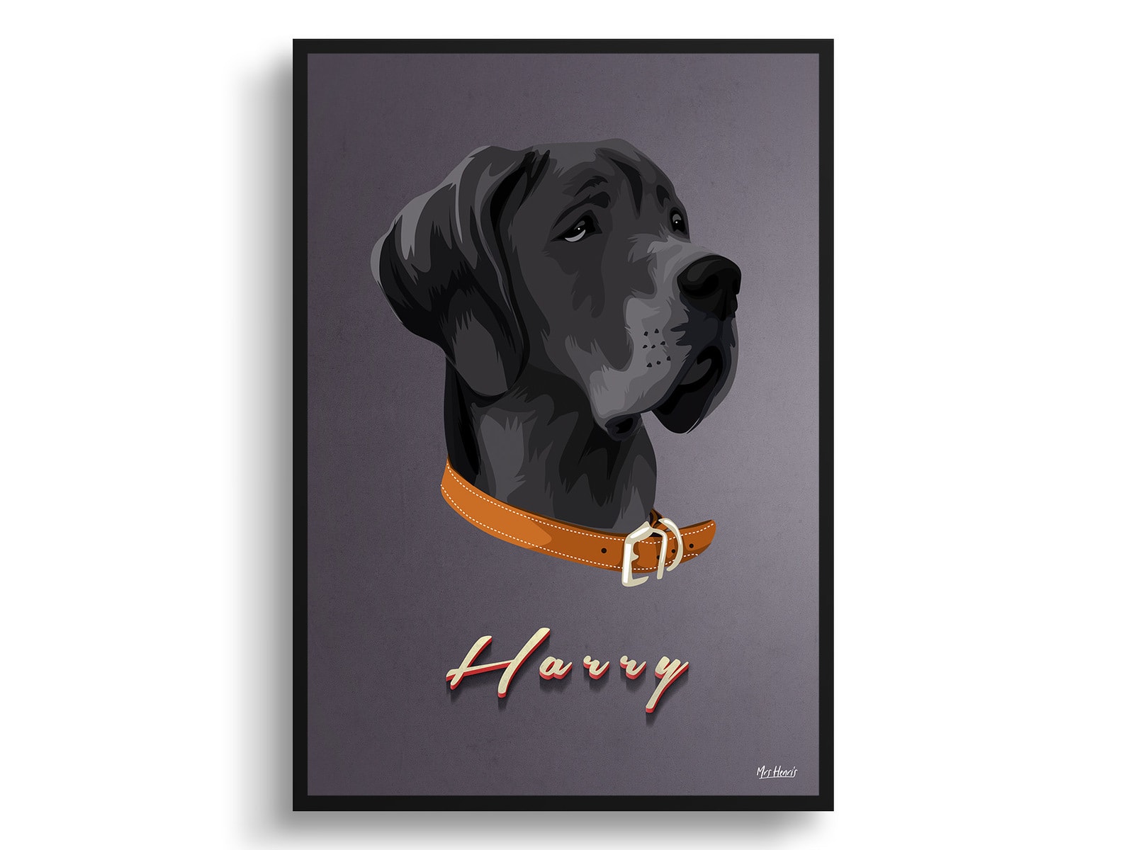 Night Script Custom Mid Century Retro Dog Portrait - Framed & Un-framed Pet illustration print from photo 3 Night Script Custom Mid Century Retro Dog Portrait - Framed & Un-framed Pet illustration print from photo