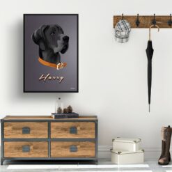 Night Script Custom Mid Century Retro Dog Portrait - Framed & Un-framed Pet illustration print from photo 15 retro pet portraits dog night script print hall
