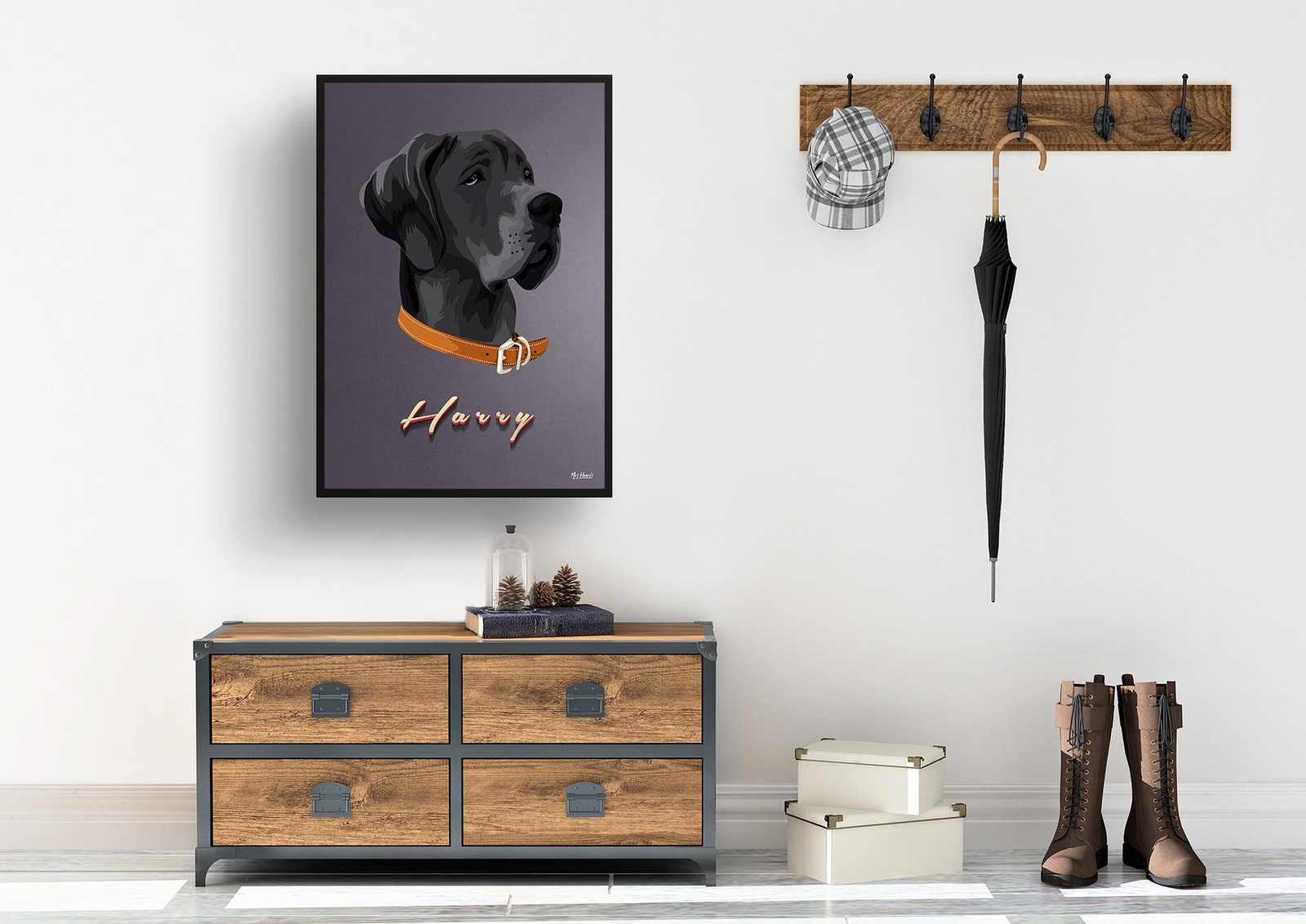 Night Script Custom Mid Century Retro Dog Portrait - Framed & Un-framed Pet illustration print from photo 7 Night Script Custom Mid Century Retro Dog Portrait - Framed & Un-framed Pet illustration print from photo - Image 5