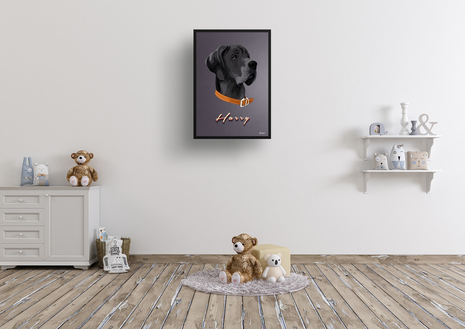 Night Script Custom Mid Century Retro Dog Portrait - Framed & Un-framed Pet illustration print from photo 8 Night Script Custom Mid Century Retro Dog Portrait - Framed & Un-framed Pet illustration print from photo - Image 6