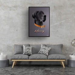 Night Script Custom Mid Century Retro Dog Portrait - Framed & Un-framed Pet illustration print from photo 17 retro pet portraits dog night script print living room
