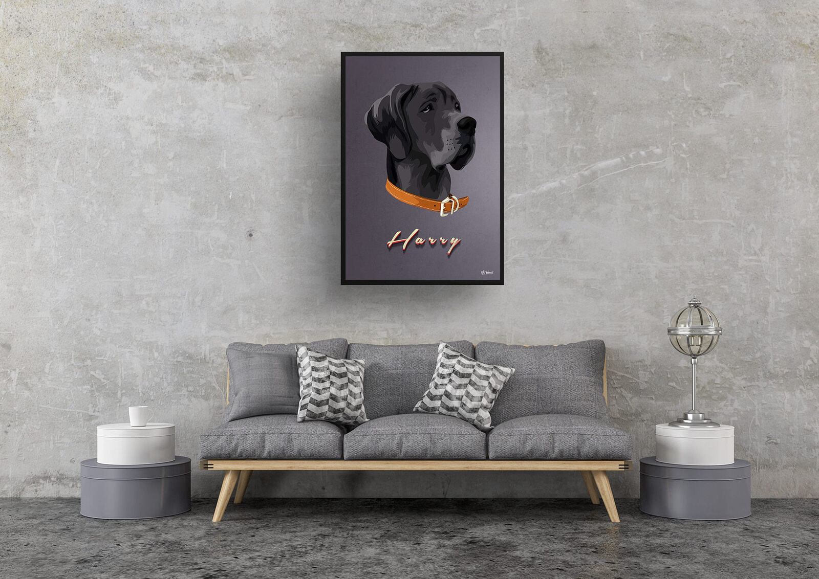 Night Script Custom Mid Century Retro Dog Portrait - Framed & Un-framed Pet illustration print from photo 9 Night Script Custom Mid Century Retro Dog Portrait - Framed & Un-framed Pet illustration print from photo - Image 7