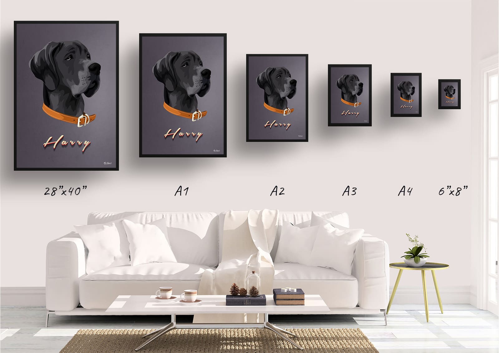 Night Script Custom Mid Century Retro Dog Portrait - Framed & Un-framed Pet illustration print from photo 11 Night Script Custom Mid Century Retro Dog Portrait - Framed & Un-framed Pet illustration print from photo - Image 9