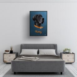 retro pet portraits dog rustic blue print bedroom