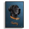 Rustic Blue Custom Mid Century Retro Dog Portrait - Framed & Un-framed Pet illustration print from photo 2 retro pet portraits dog rustic blue print front view white