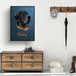 retro pet portraits dog rustic blue print hall
