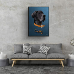 retro pet portraits dog rustic blue print living room