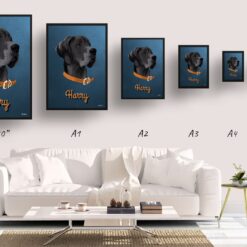 retro pet portraits dog rustic blue print size comparison