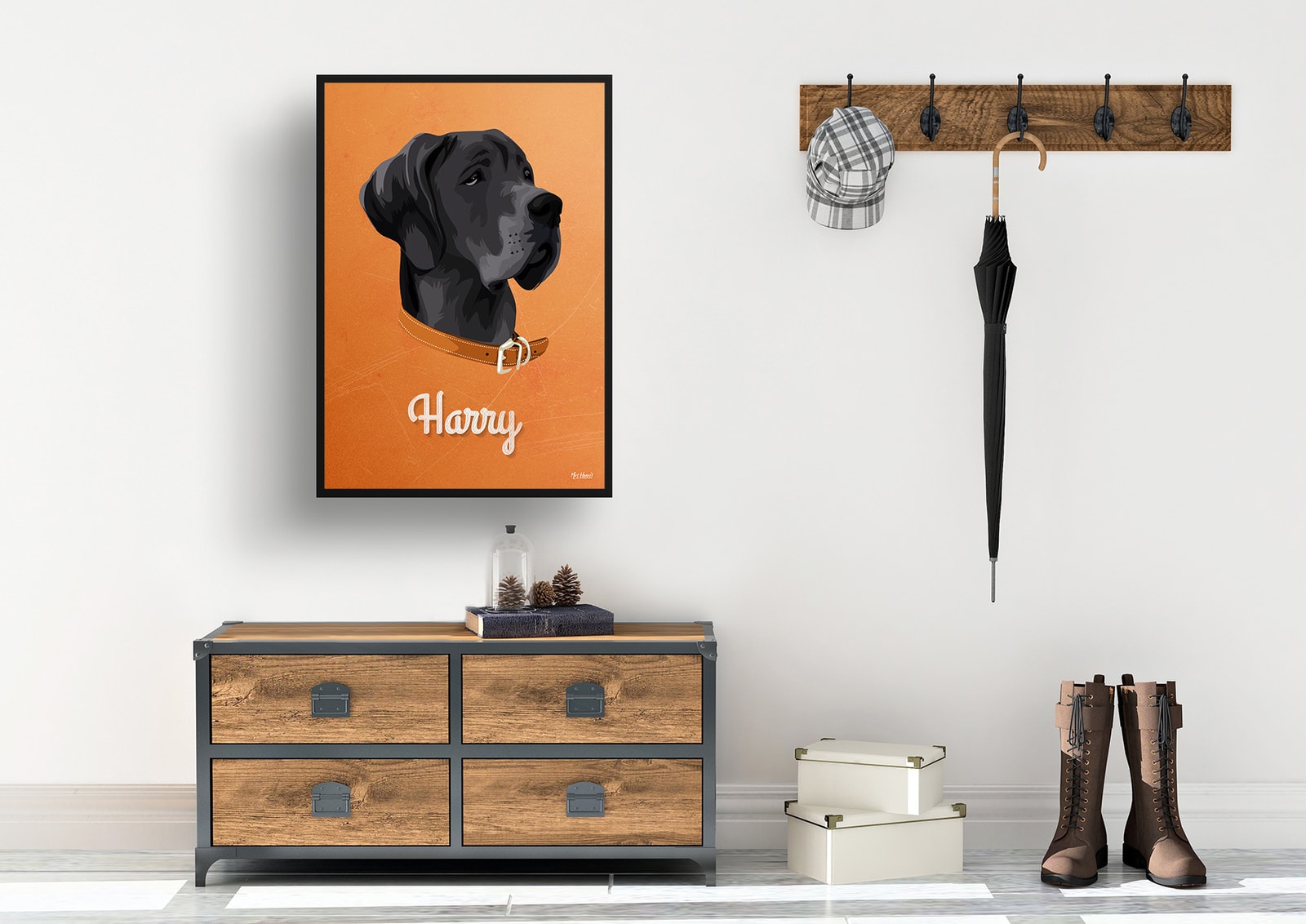 Sand And Stone Custom Mid Century Retro Dog Portrait - Framed & Un-framed Pet illustration print from photo 7 Sand And Stone Custom Mid Century Retro Dog Portrait - Framed & Un-framed Pet illustration print from photo - Image 5